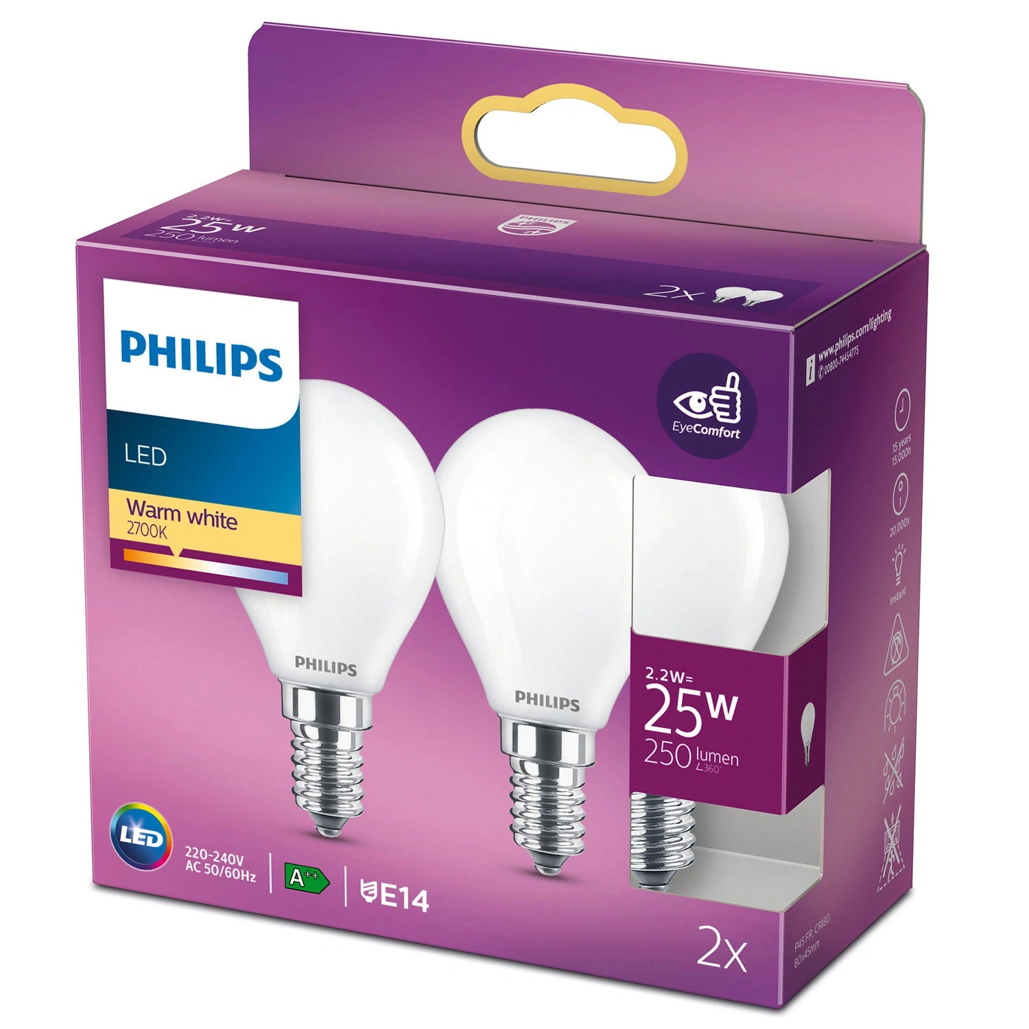 2-pack LED E14 Klot 25W Frost 250lm