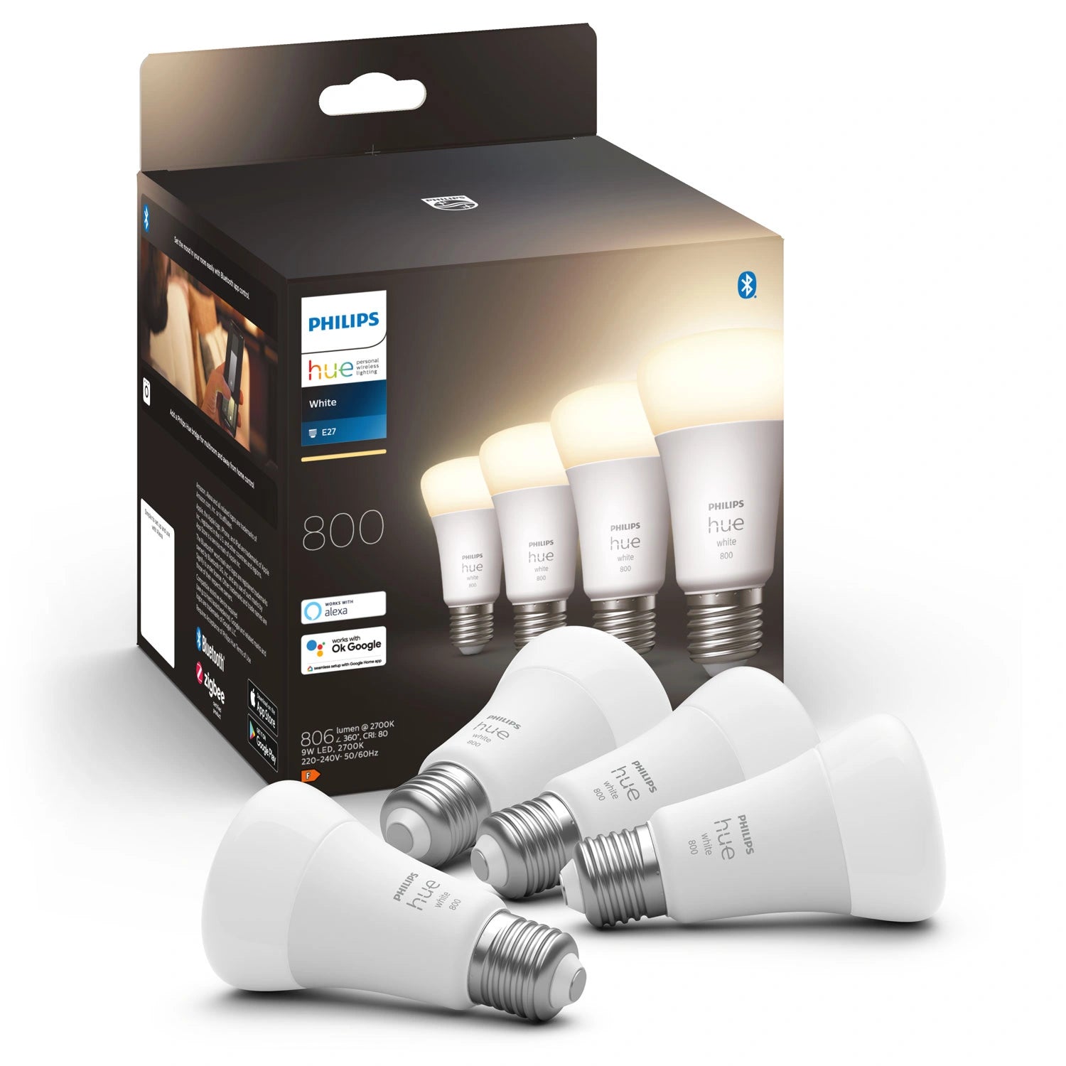 White E27 A60 800lm 4-pack
