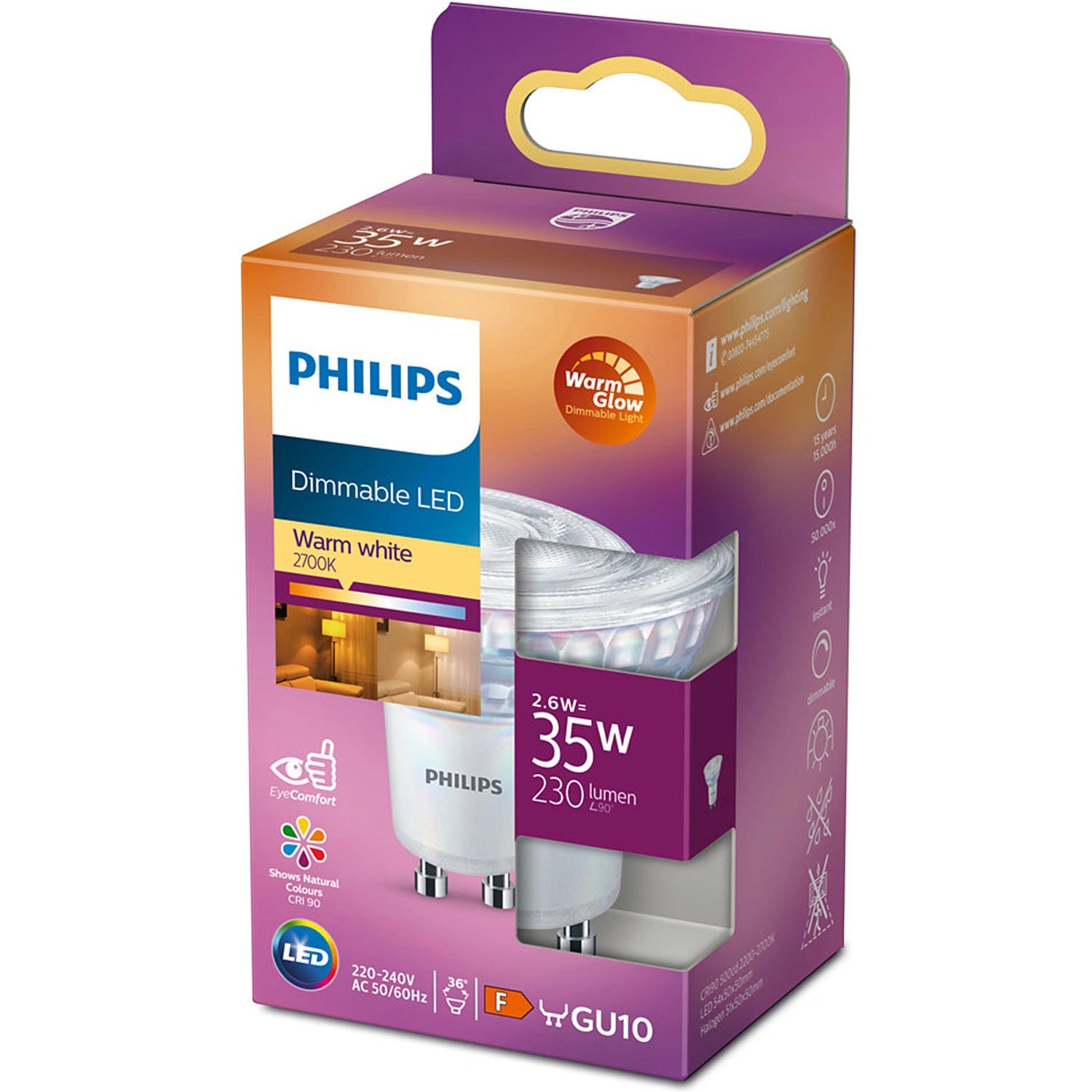 LED GU10 Spot 2,6W (35W) Dimbar WarmGlow 230lm