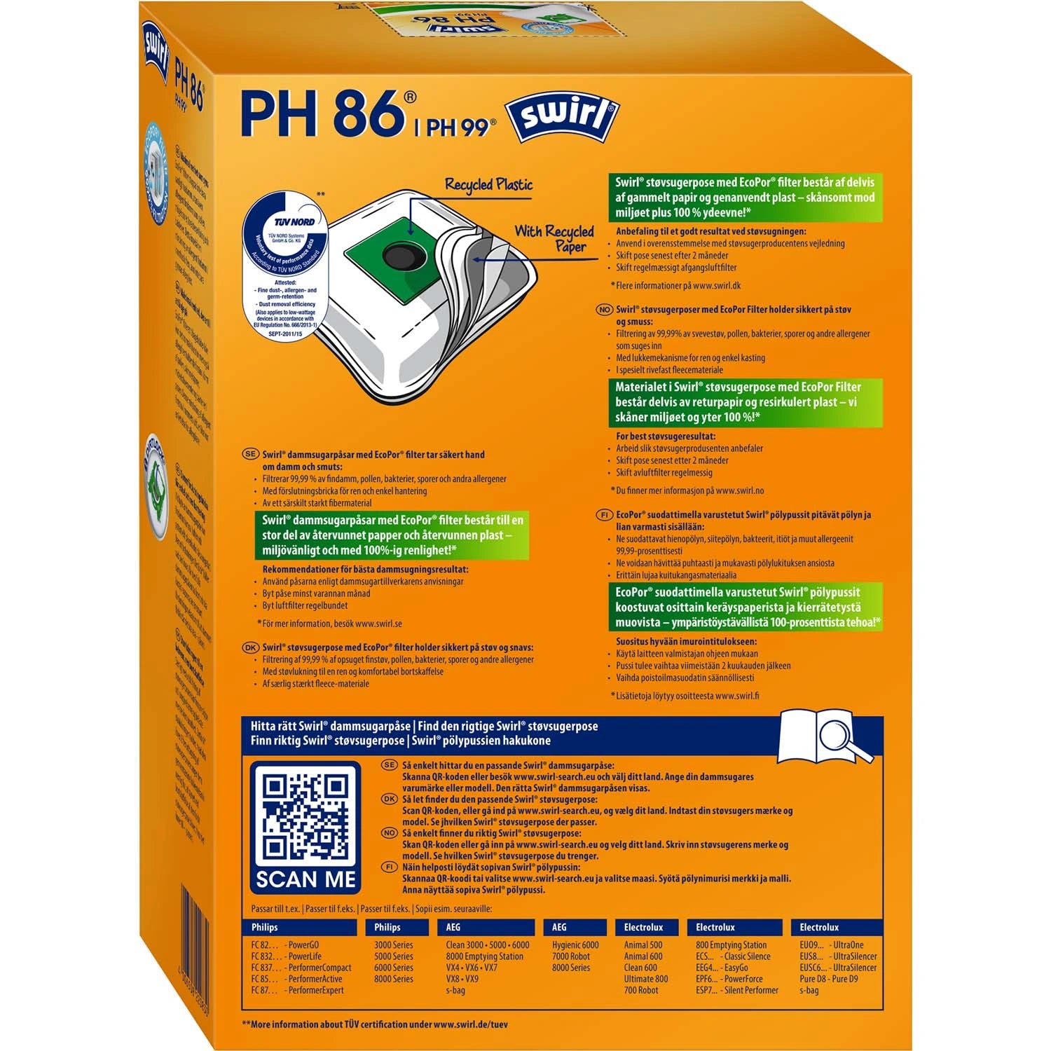 Dammsugarpåsar PH86/PH99 4P (OBS 3st DFP)