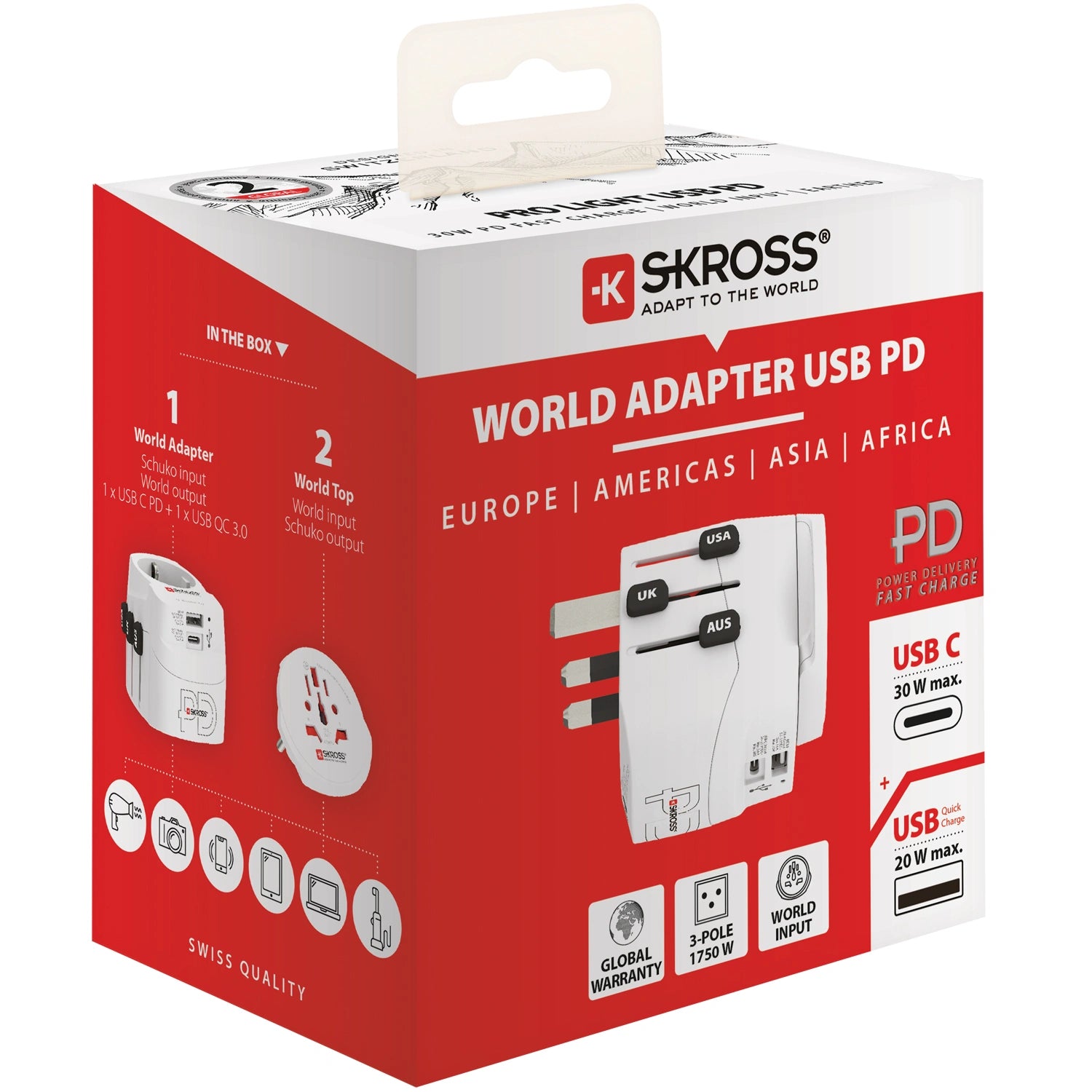 Världsreseadapter PRO Light USB AC30PD World PD 30W Jordad