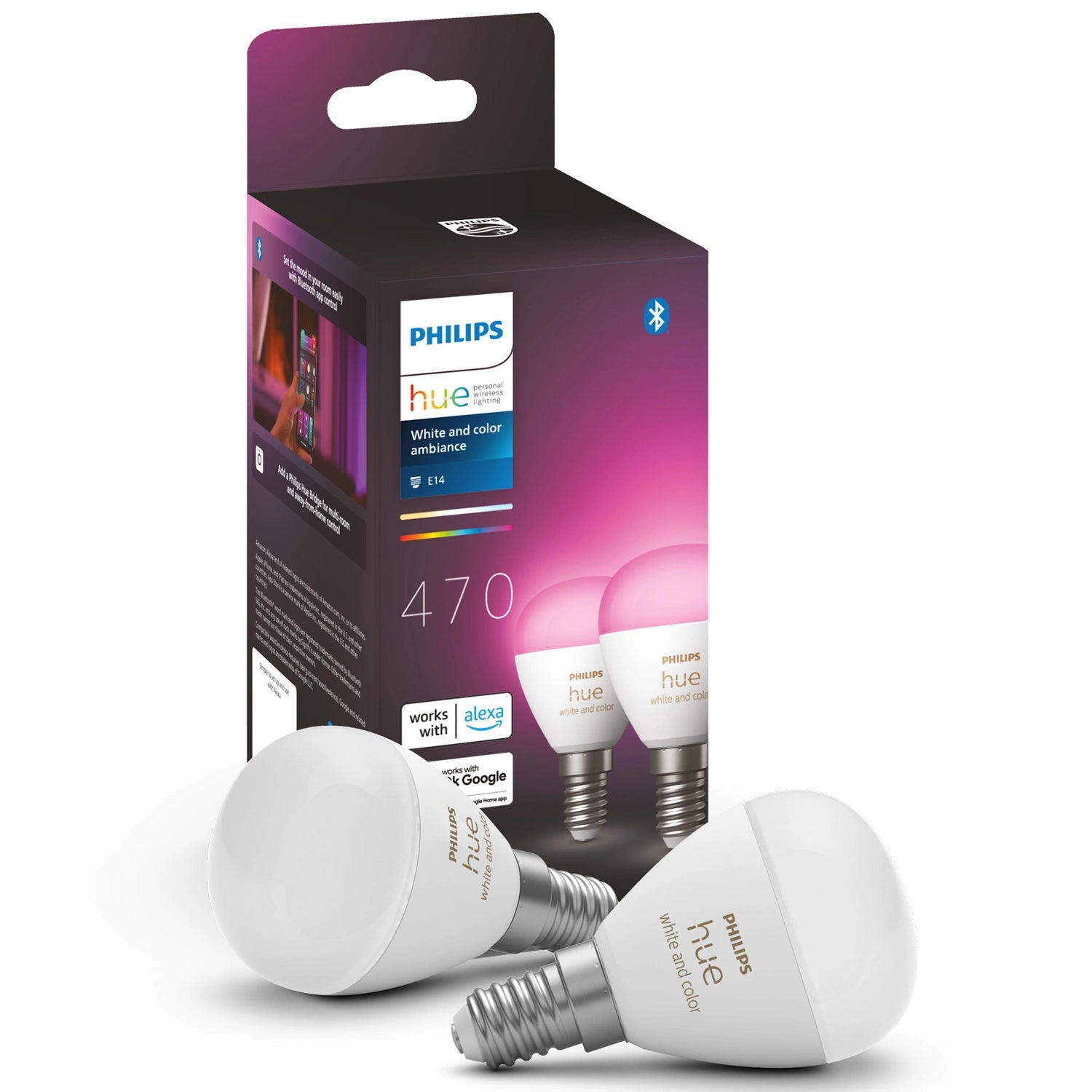 White and Color Ambiance E14 Klot 470 lm 2-pack