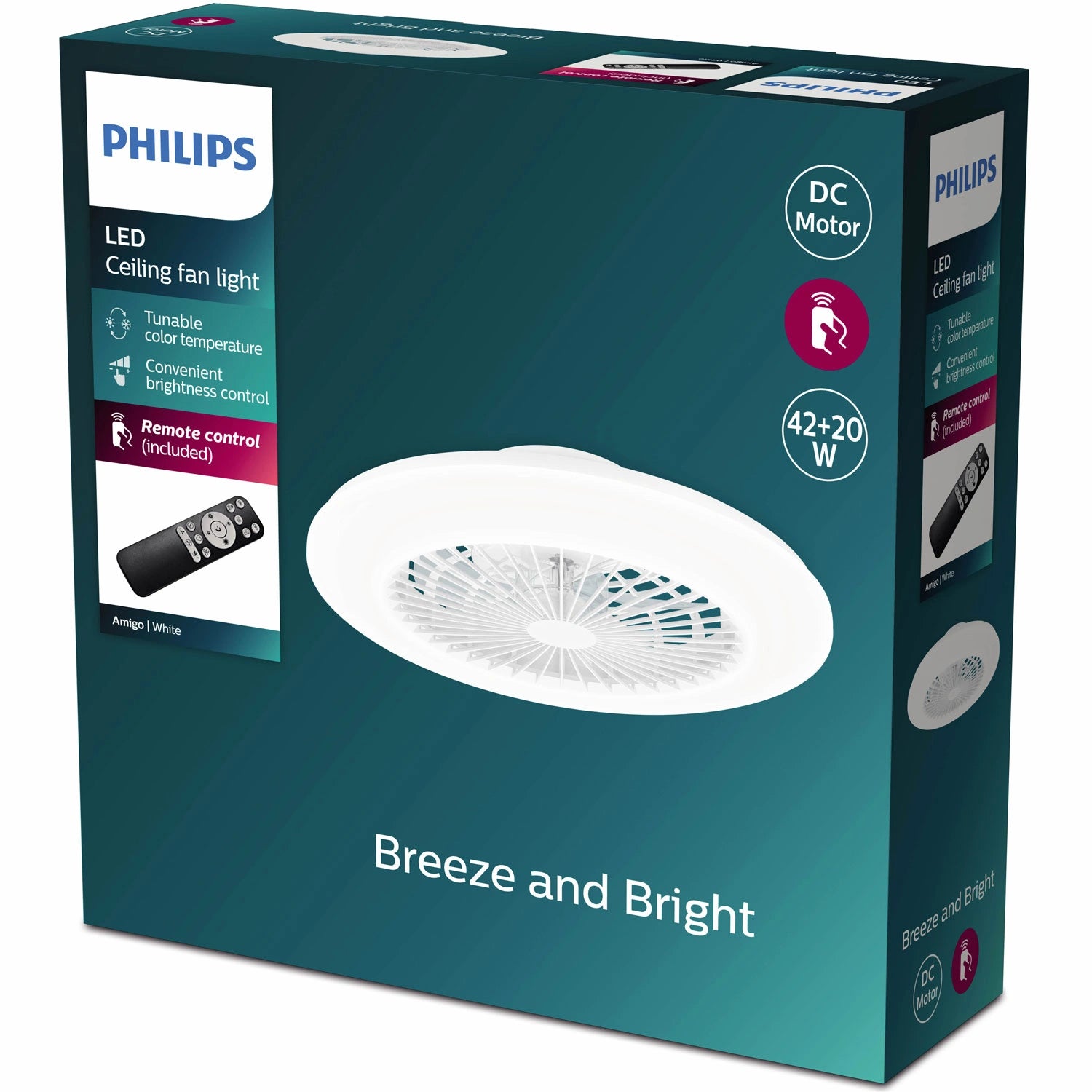 Amigo Takfläkt med LED-belysning Varm-/kallvitt 4000 lm