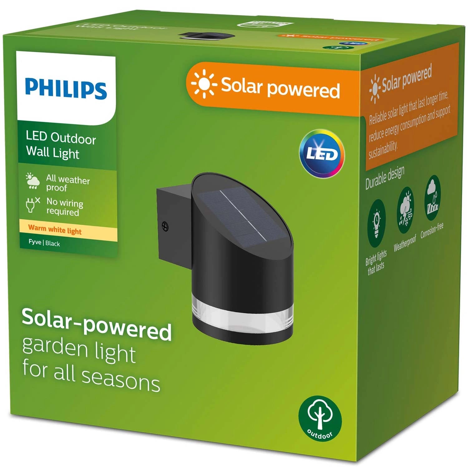 Fyve Vägglampa Vinklad Solcell Ultra Efficient LED 200lm Svart