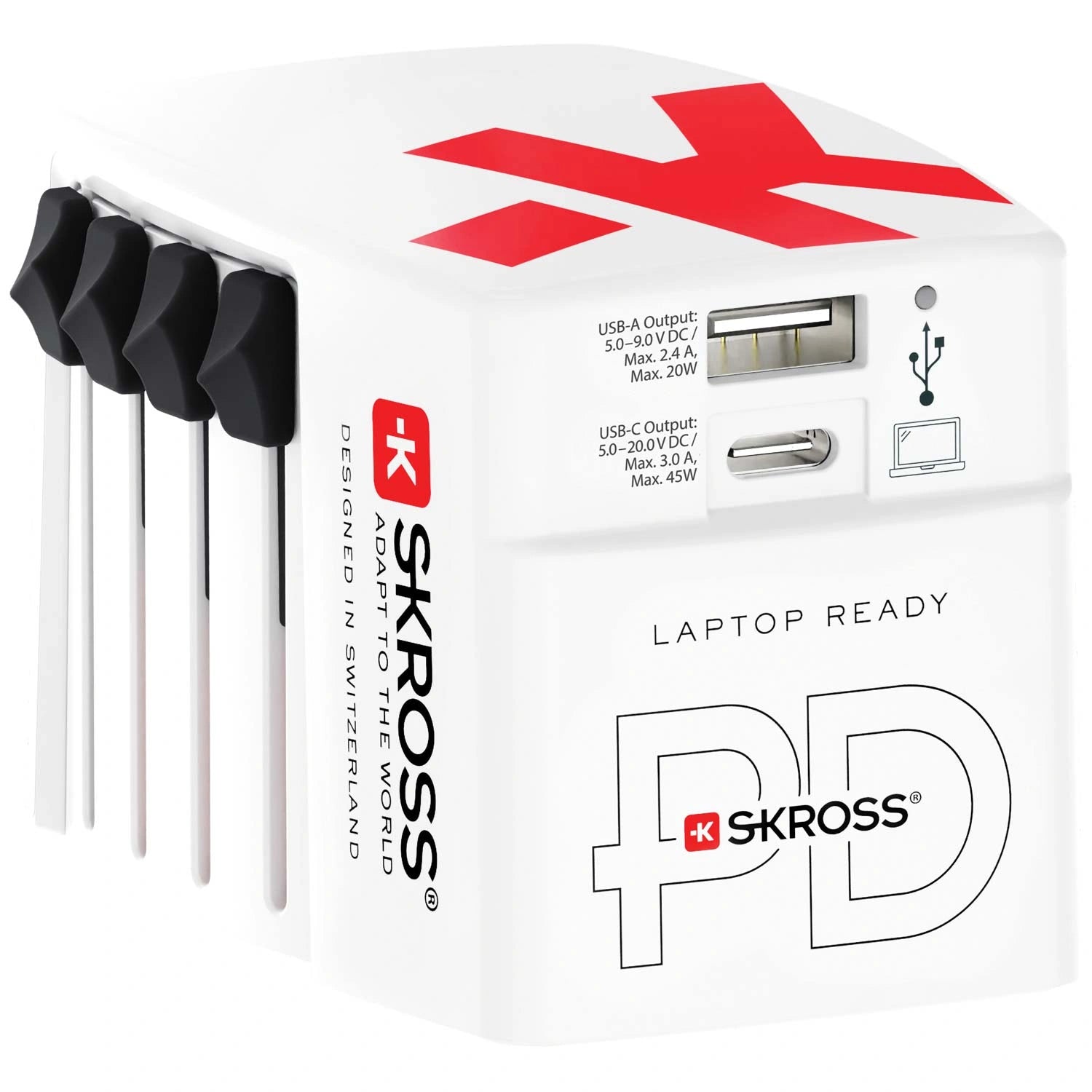 Världsreseladdare AC45PD USB-A+USB-C PD 45W Ojordad