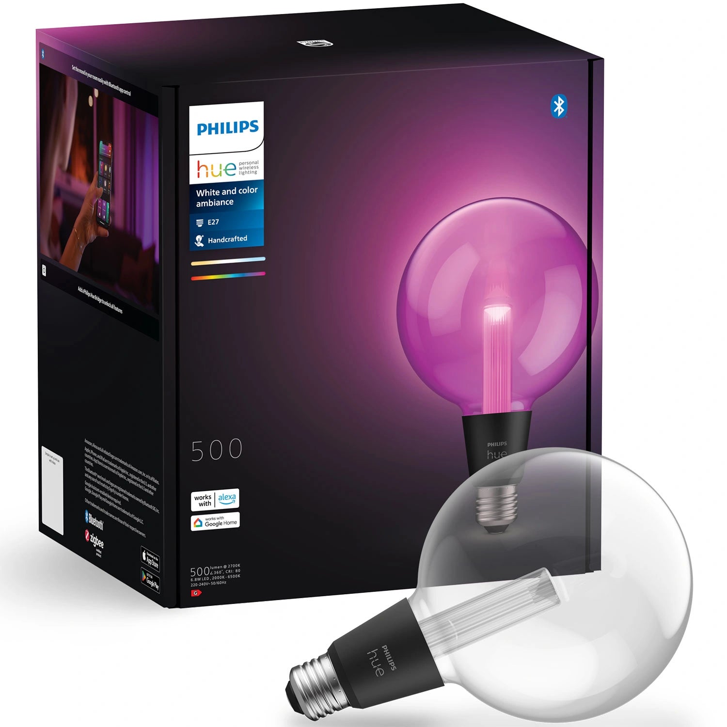 Lightguide Globe Large 125mm E27 White and Color Ambiance