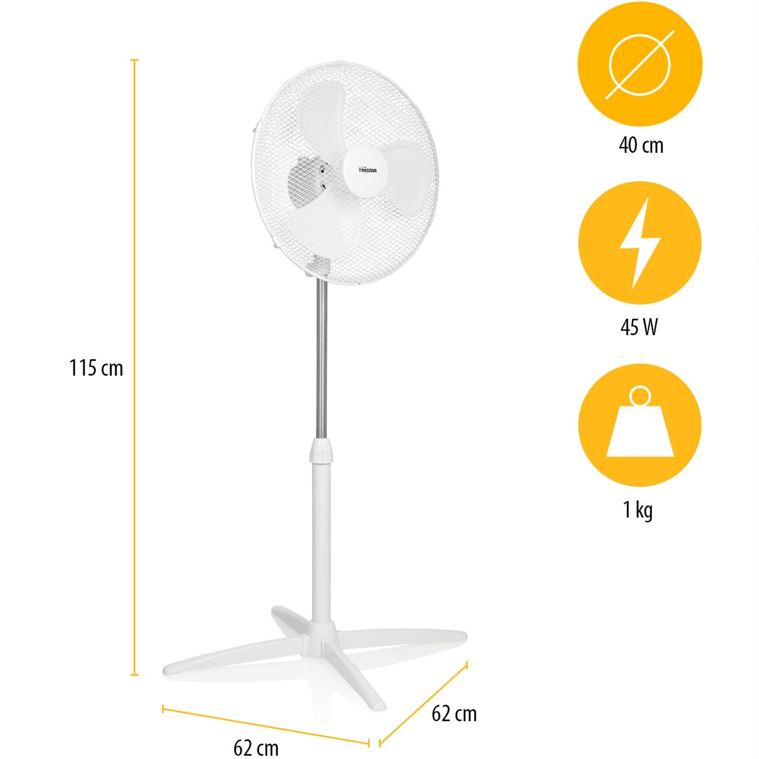 Golvfläkt 40cm Justerbar Höjd 85-115 cm