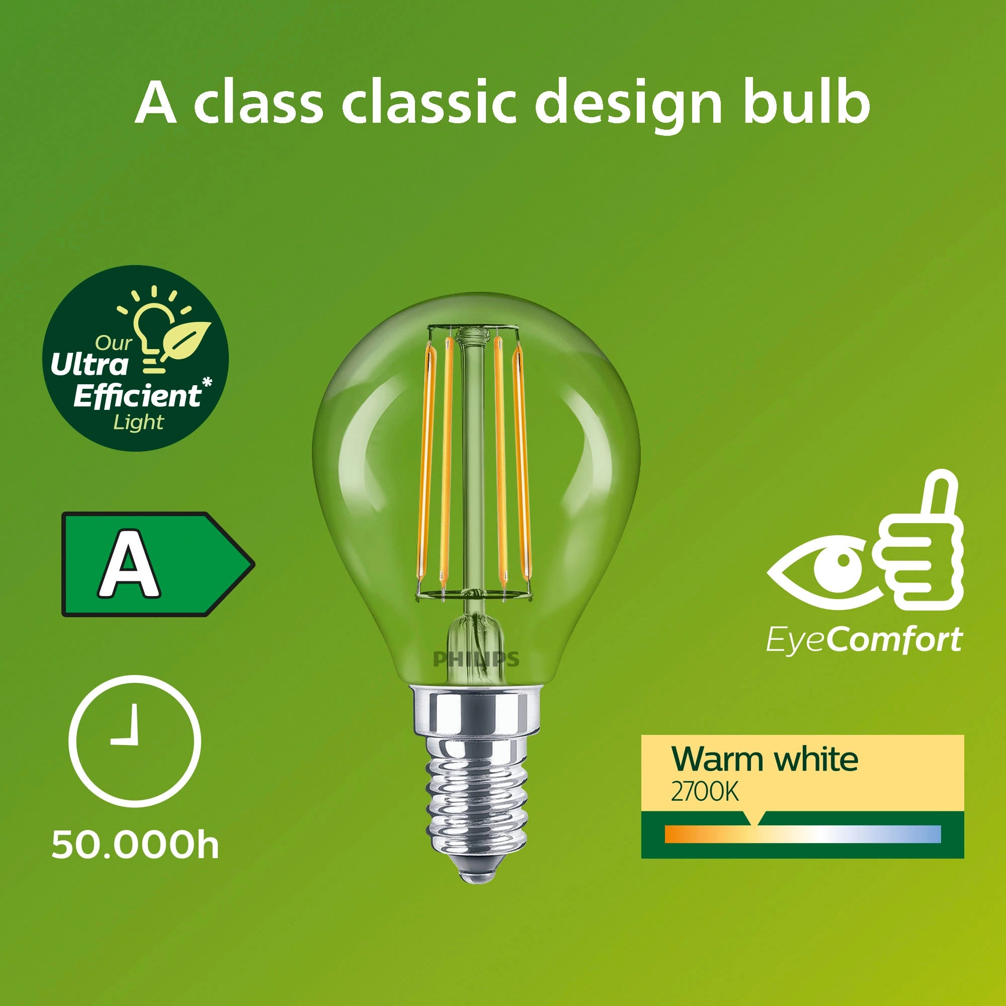 LED E14 Klot P45 2,3W (40W) Klar 485lm 2700K Energiklass A