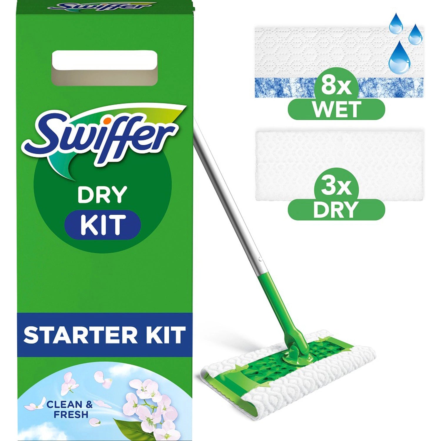 Startkit 1 Rengöringsmopp +8st torra +3st fuktiga
