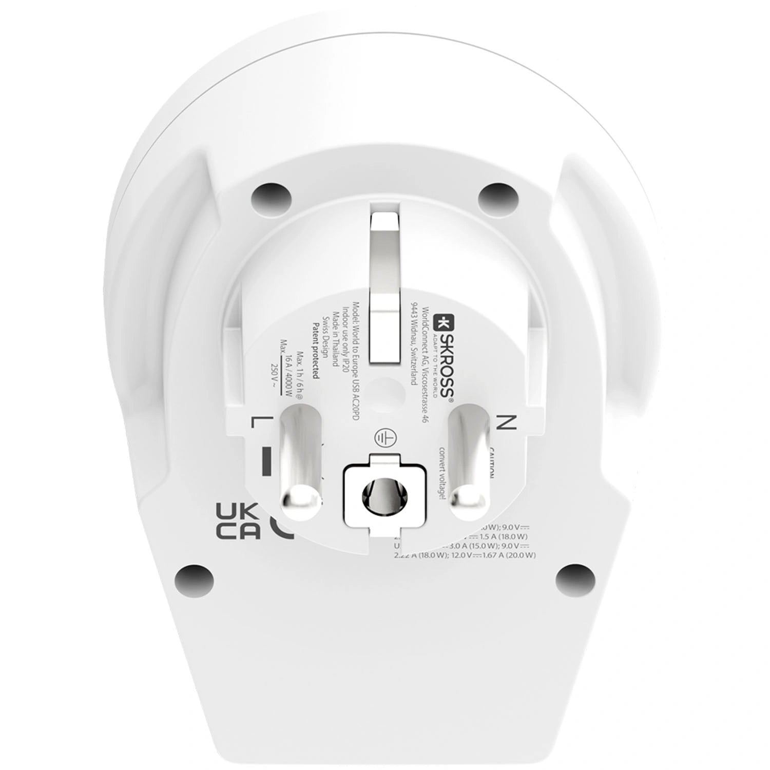 Reseadapter Världen till Europa USB-A/USB-C 20W Jordad