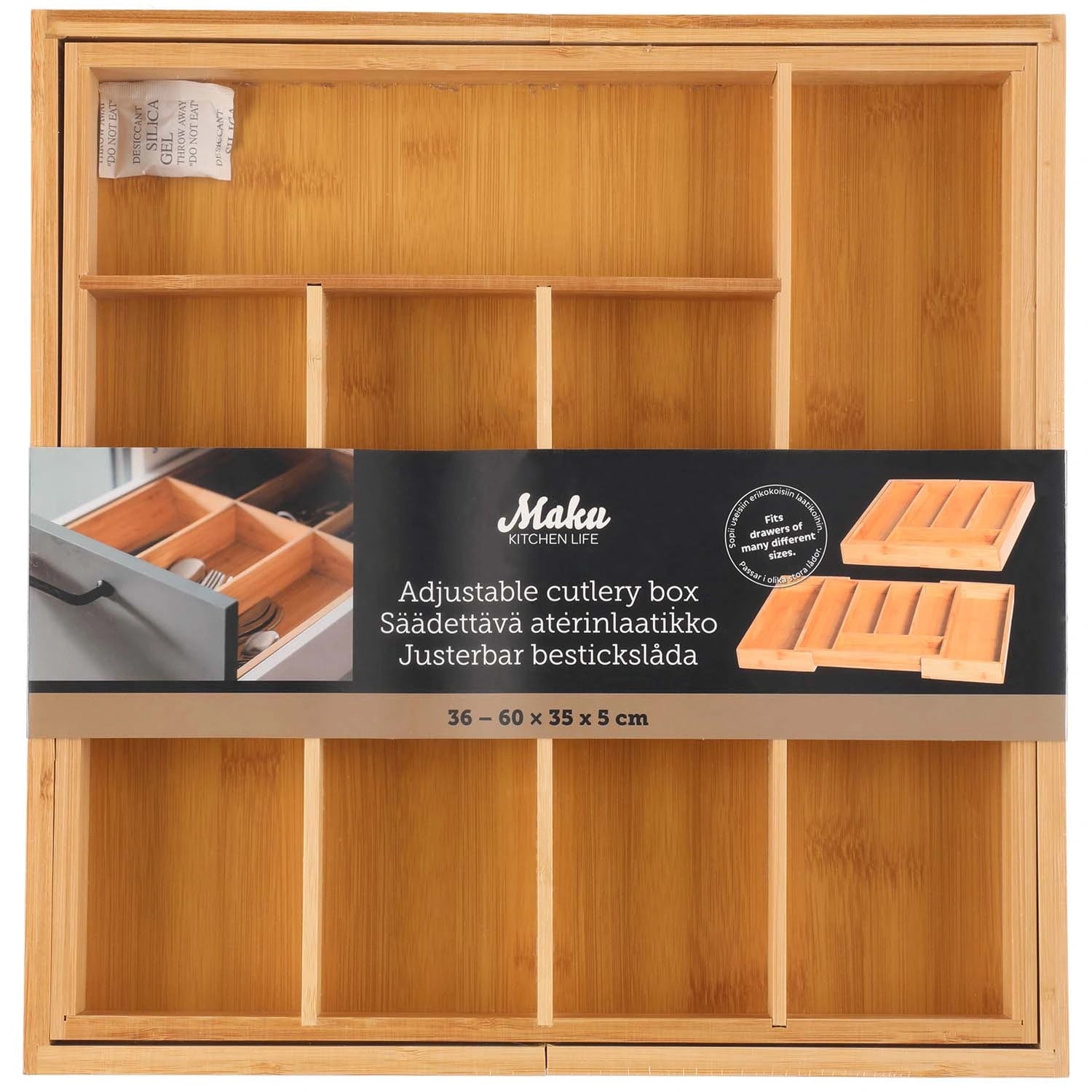 Bestickslåda bambu, Justerbar