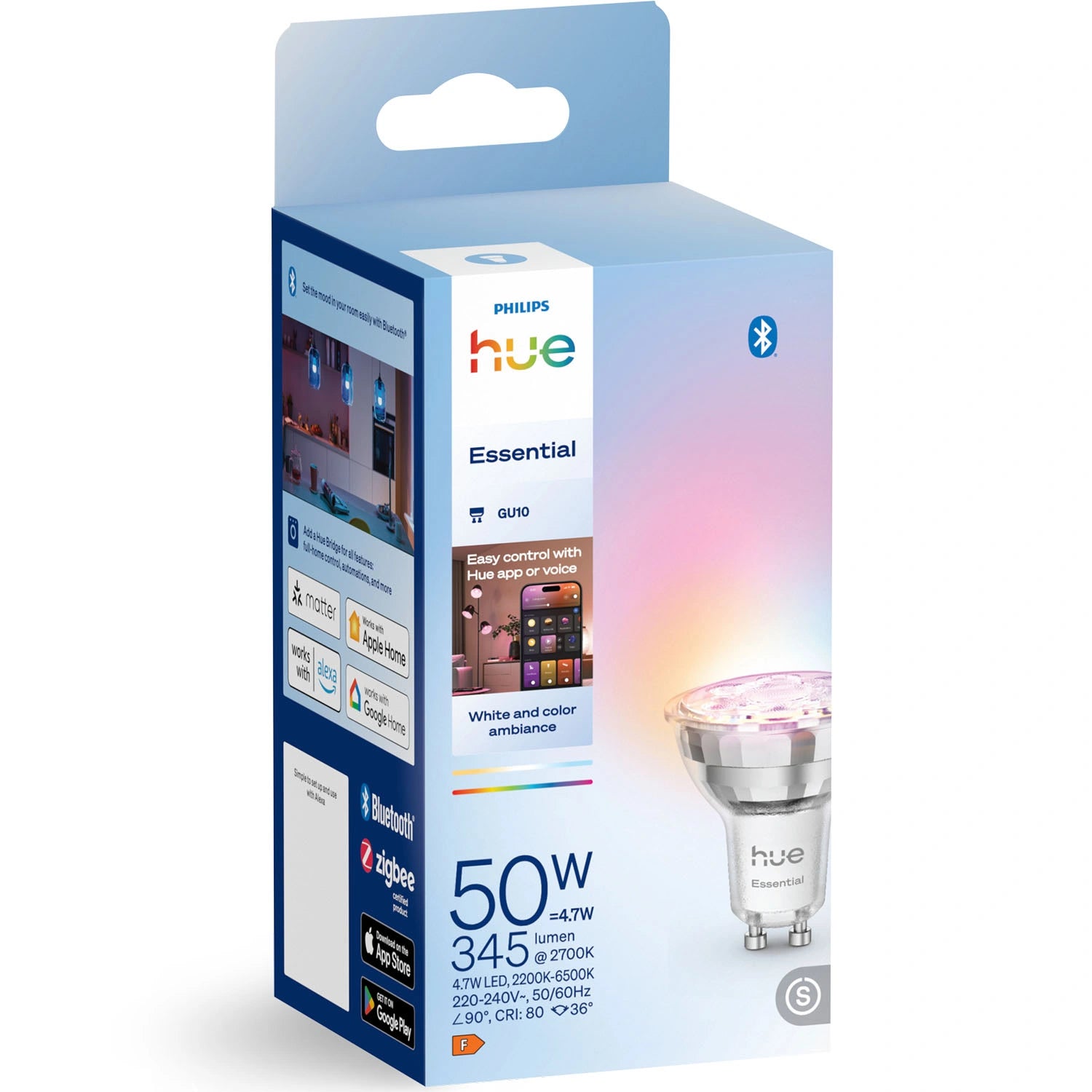 Essential White and color ambiance GU10 50W 345lm 1-pack
