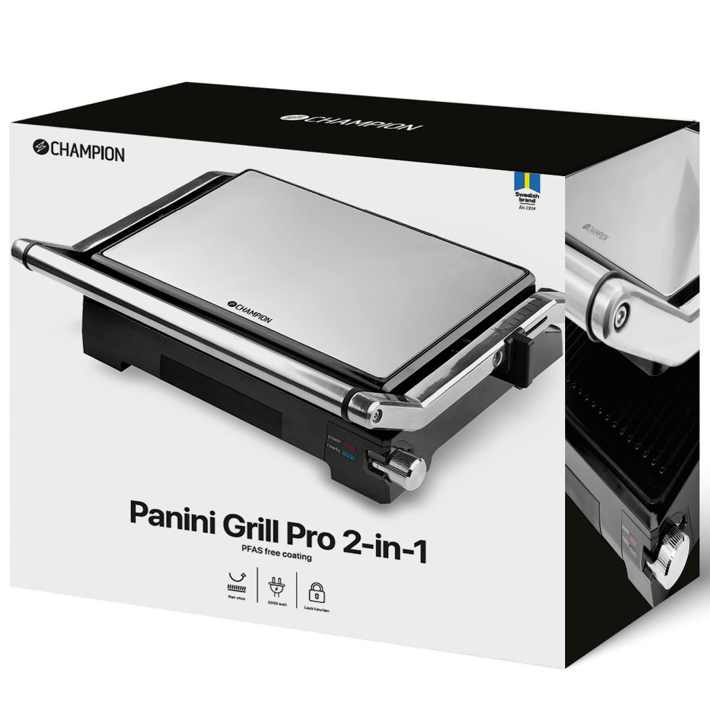 Paninigrill Pro Health 2in1 med Bordsgrill 2000W PG600 Rostfri