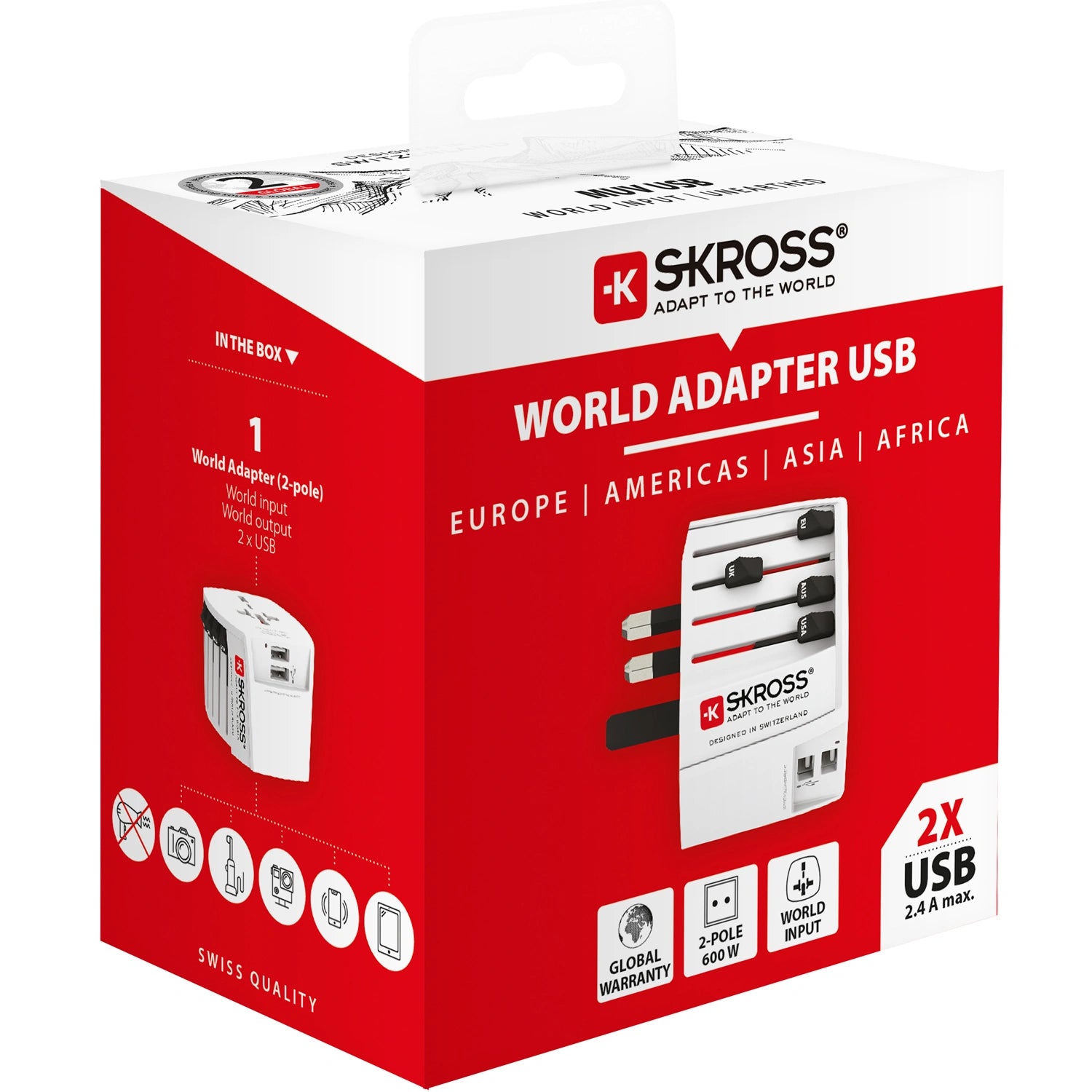 Världsreseadapter MUV USB 12W Ojordad