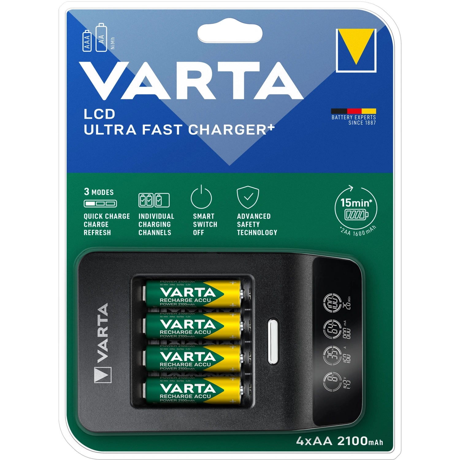 Batteriladdare LCD Ultra Fast Charger AA/AAA inkl 4xAA