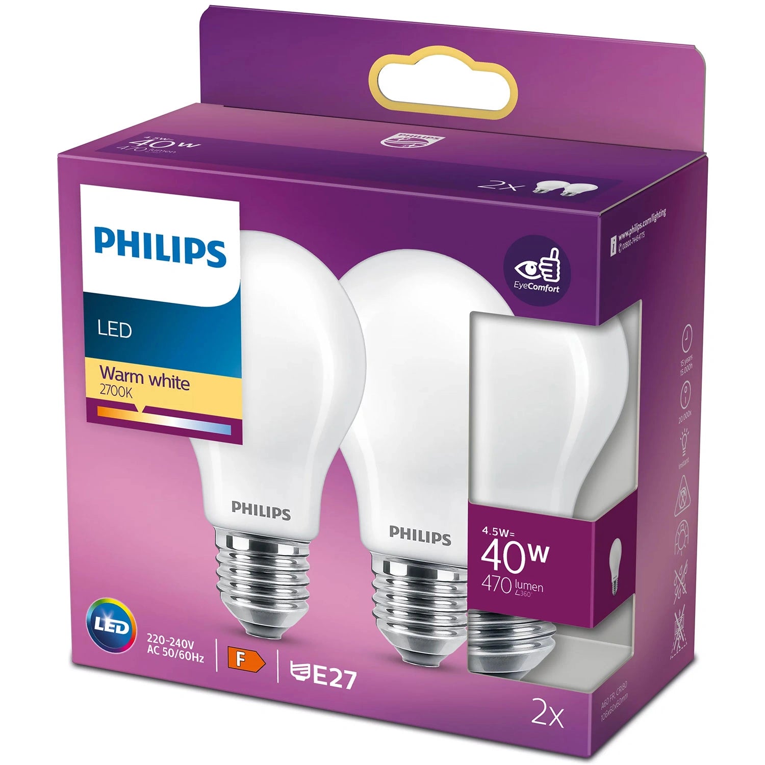 2-pack LED E27 Normal 40W Frost 470lm