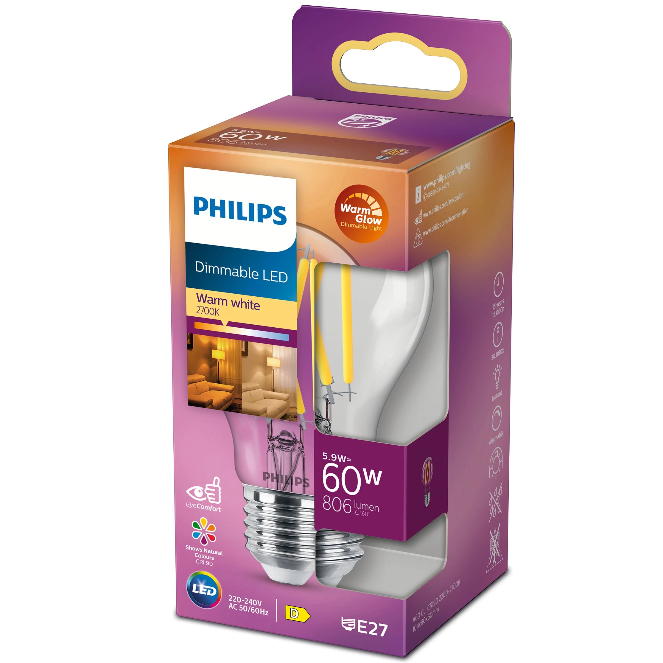 LED E27 Normal 5,9W (60W) Klar Dimbar WarmGlow 806lm