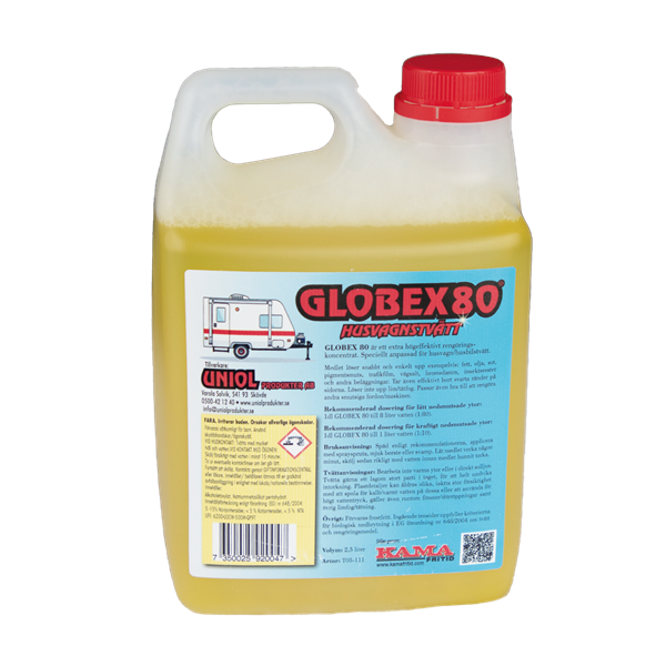 Globex 80 Husvagnstvätt utan vax. 2,5 liter. Enhet: styck. 5 st/kartong.