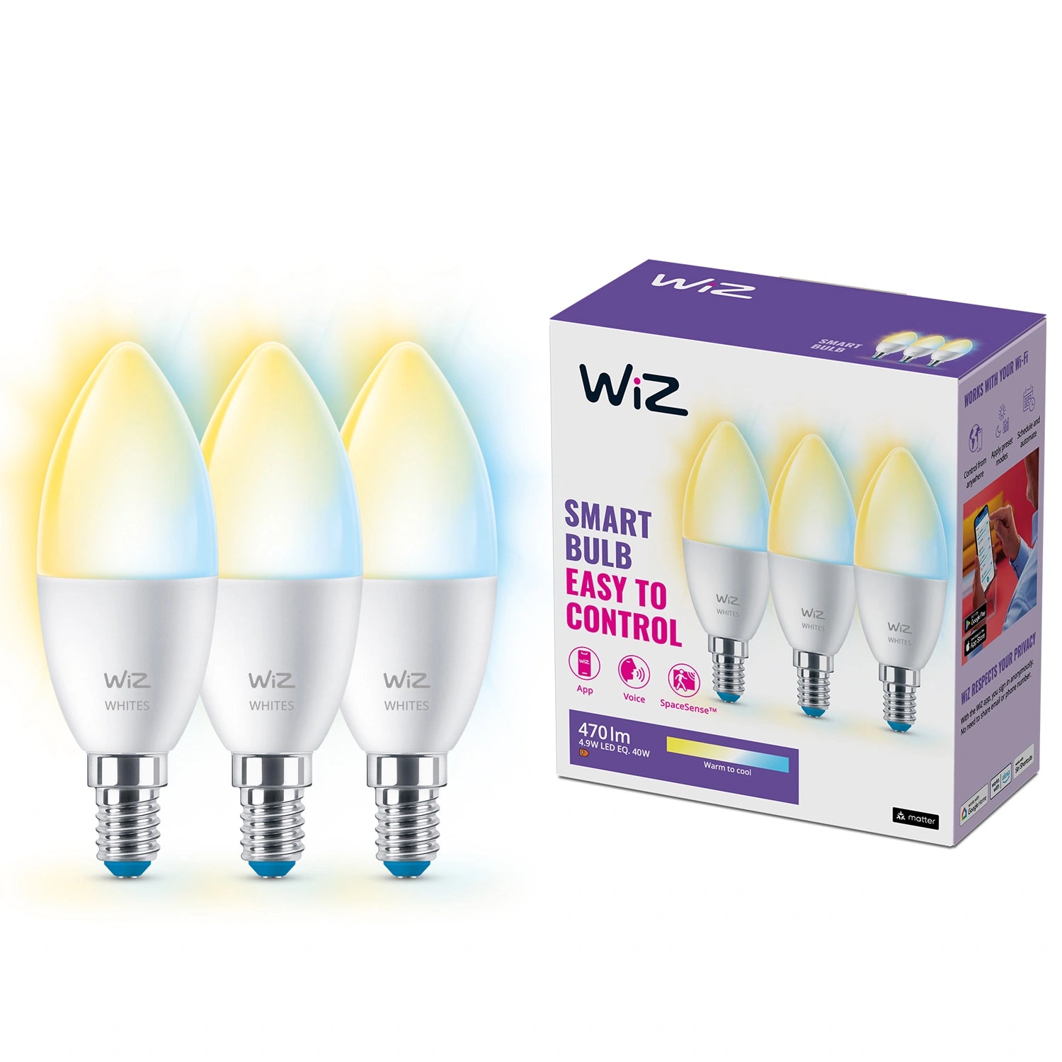 WiFi Smart LED E14 Kron 40W Varm-kallvit 470 lm 3 pack