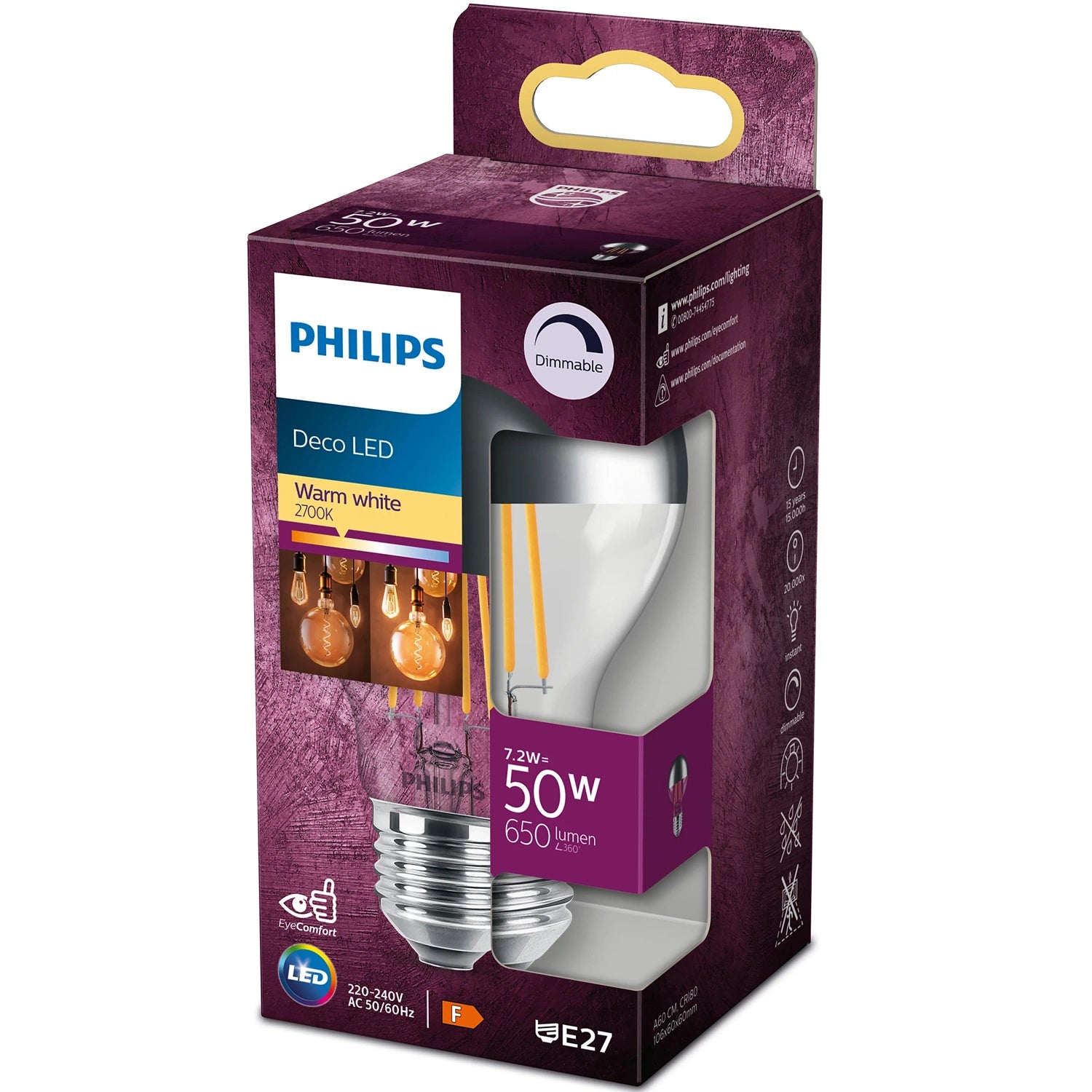 LED E27 Normal Filament Toppförspeglad Dimbar 50W 650lm