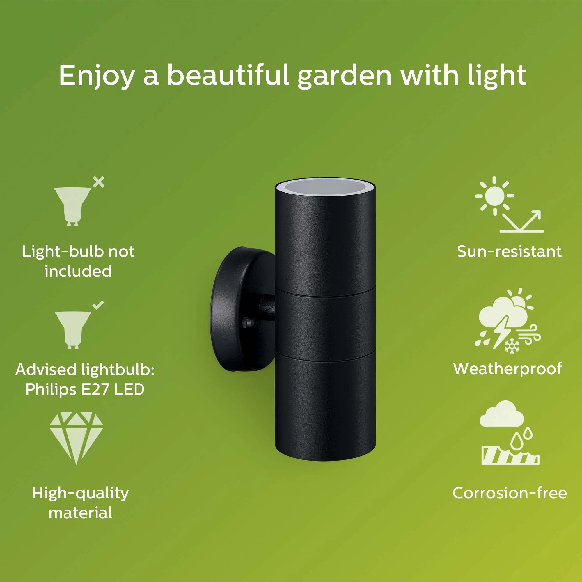 Kylis Väggarmatur Up-/downlight (2xGU10-sockel) IP44 Rostfritt stål Svart