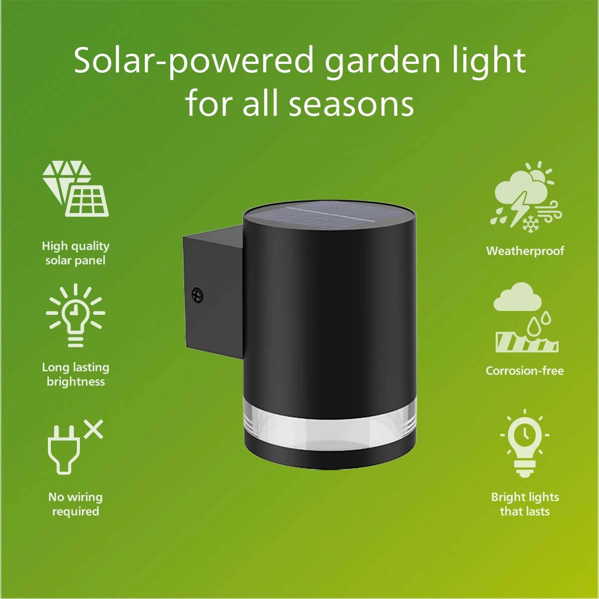 Fyce Vägglampa Rak Solcell Ultra Efficient LED 200lm Svart