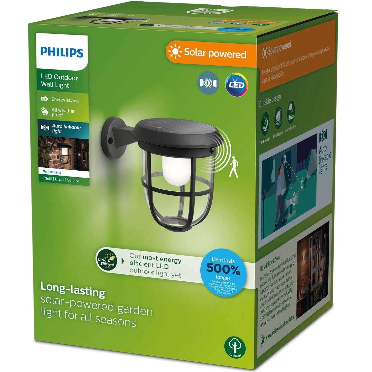Radii Vägglampa Solcell Ultra Efficient LED 250lm Svart