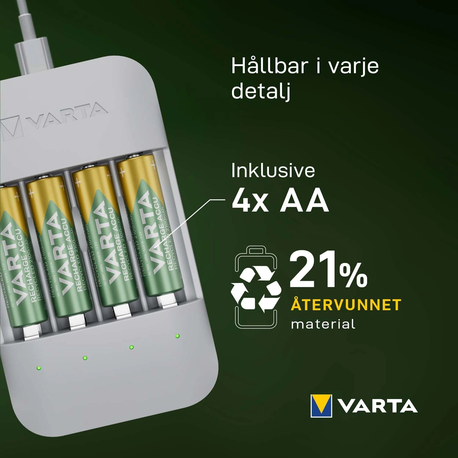 Batteriladdare Eco Charger Pro Recycled inkl. 4x AA 2100 mAh