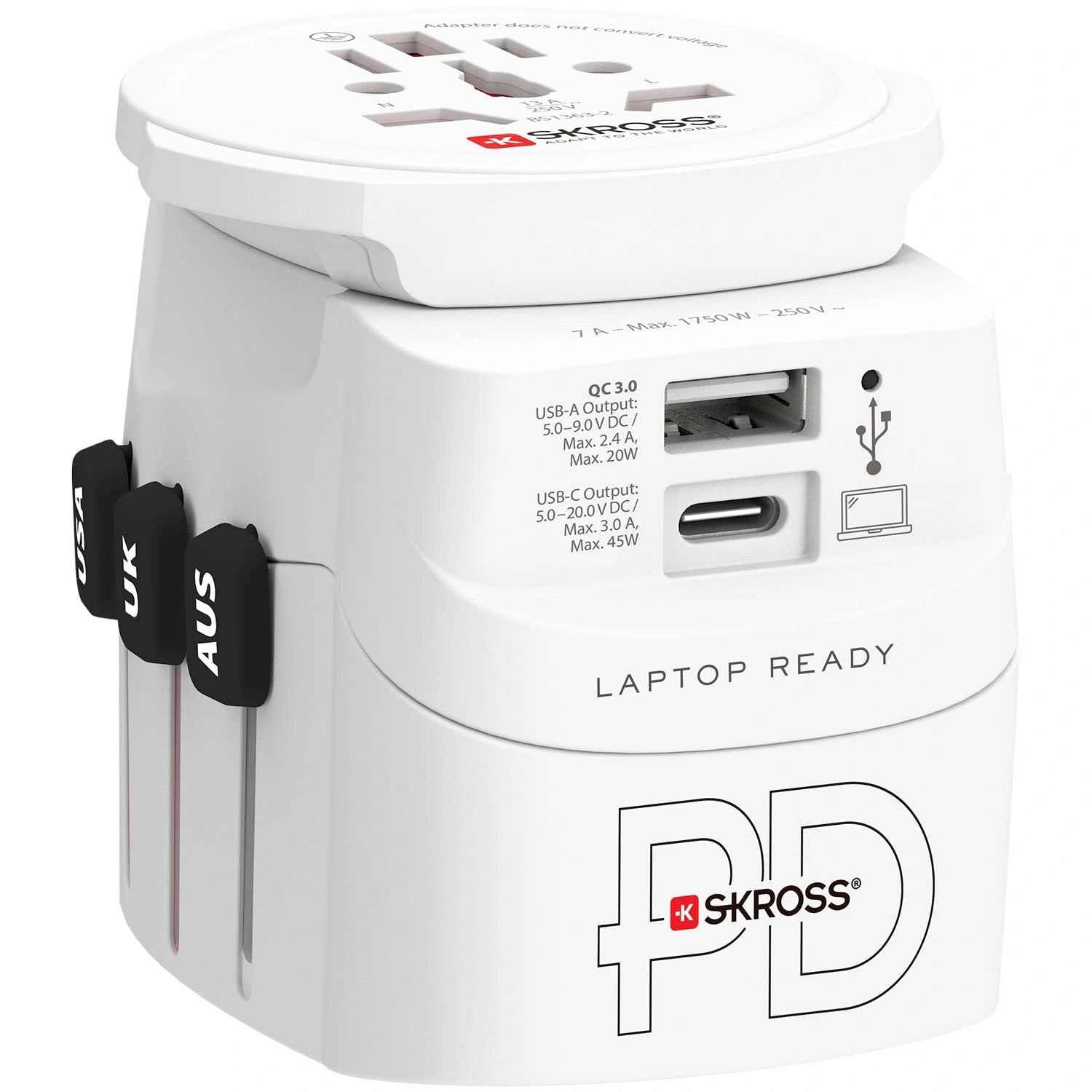 Världsreseadapter PRO Light USB AC45PD World PD 45W Jordad