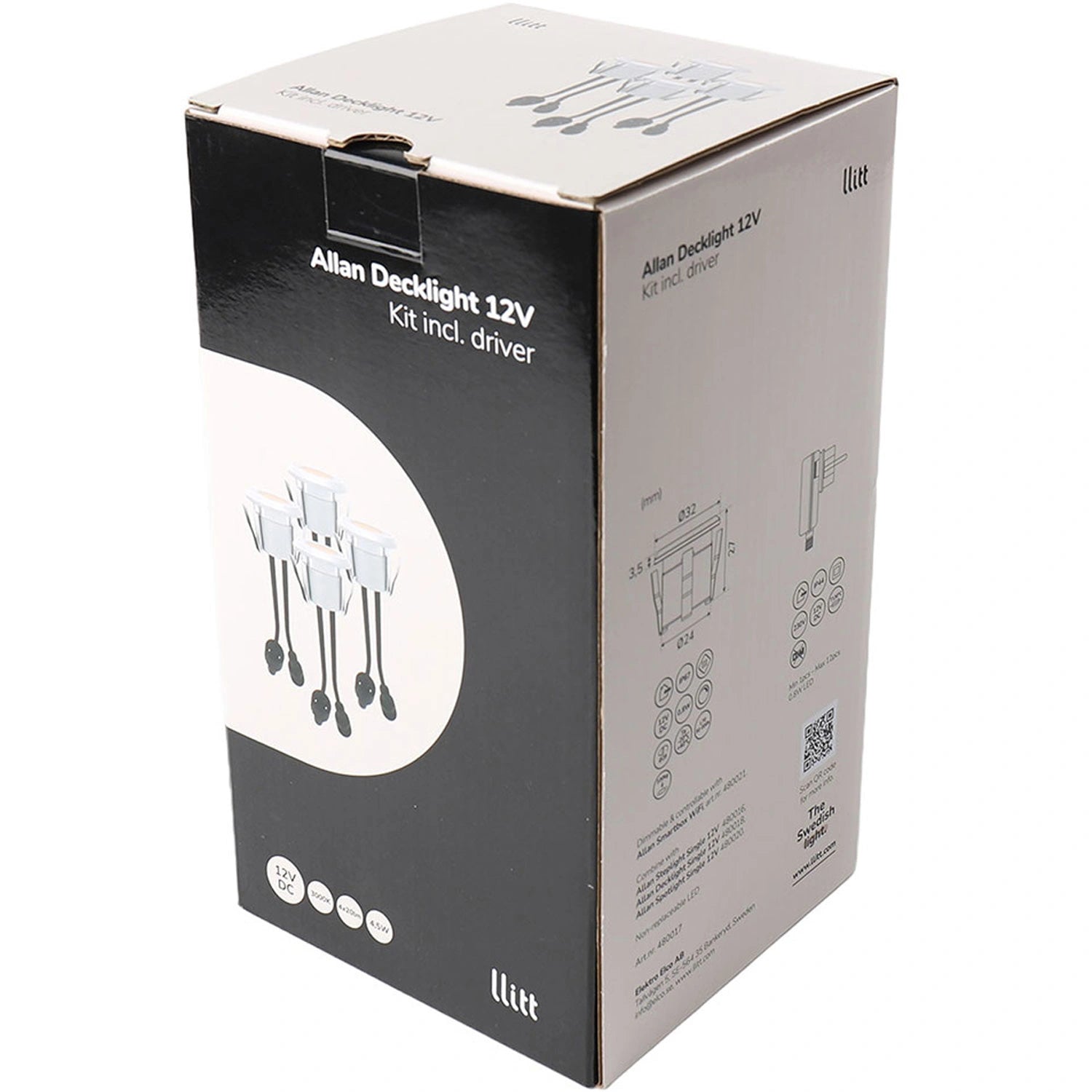 Allan Decklight kit 4-pack inkl strömadapter 12V 3000K 10lm IP67