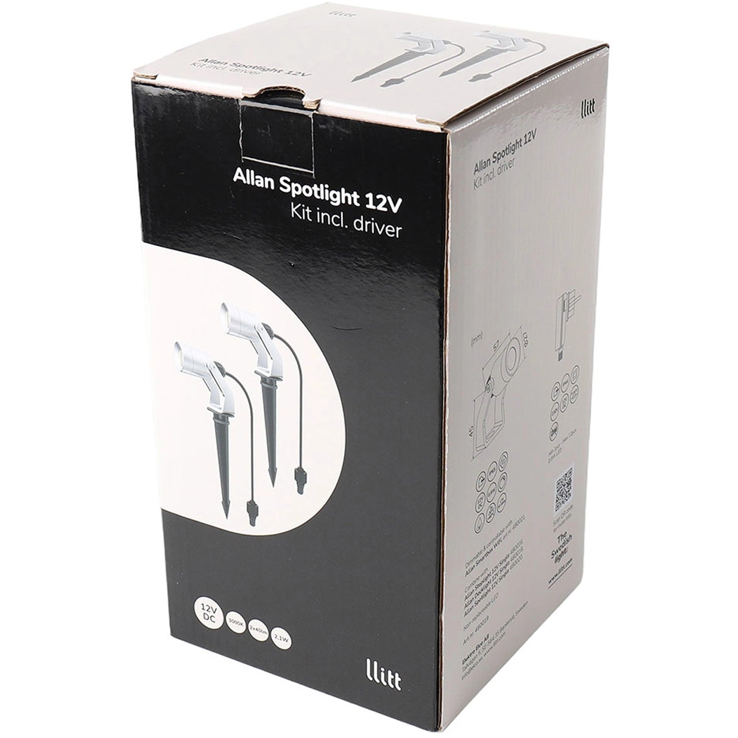 Allan Spotlight kit 2-pack inkl strömadapter 12V 3000K 10lm IP67