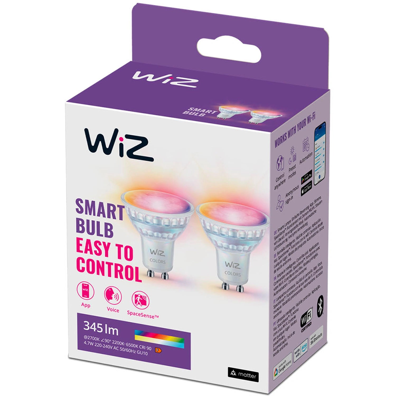 WiFi Smart LED GU10 50W 345lm Färg + Varm-kallvit 2-pack