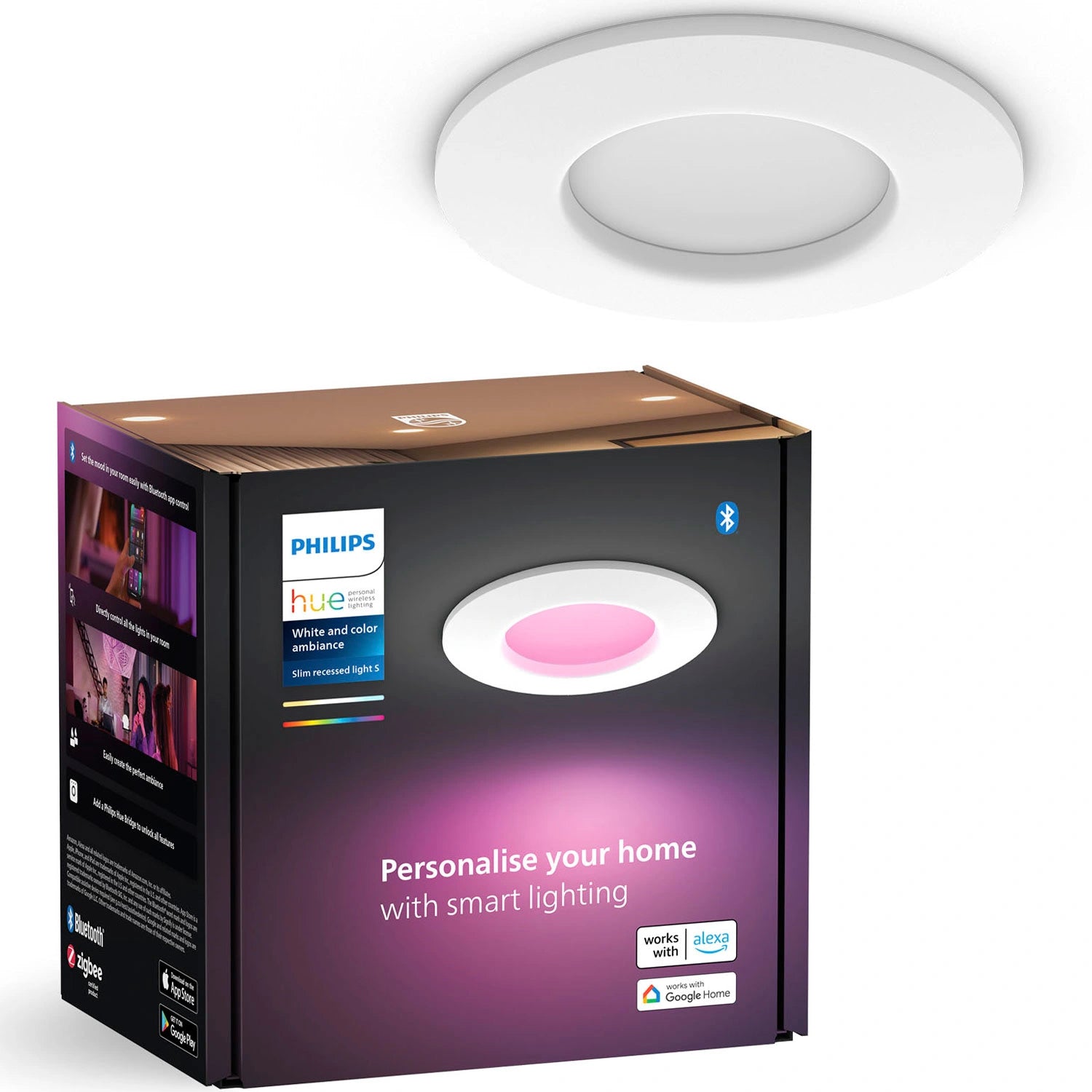 Slim Downlight S 90mm White and Color Ambiance Vit 1-pack