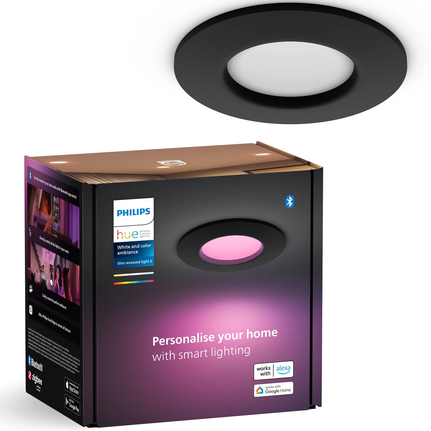 Slim Downlight S 90mm White and Color Ambiance Svart 1-pack