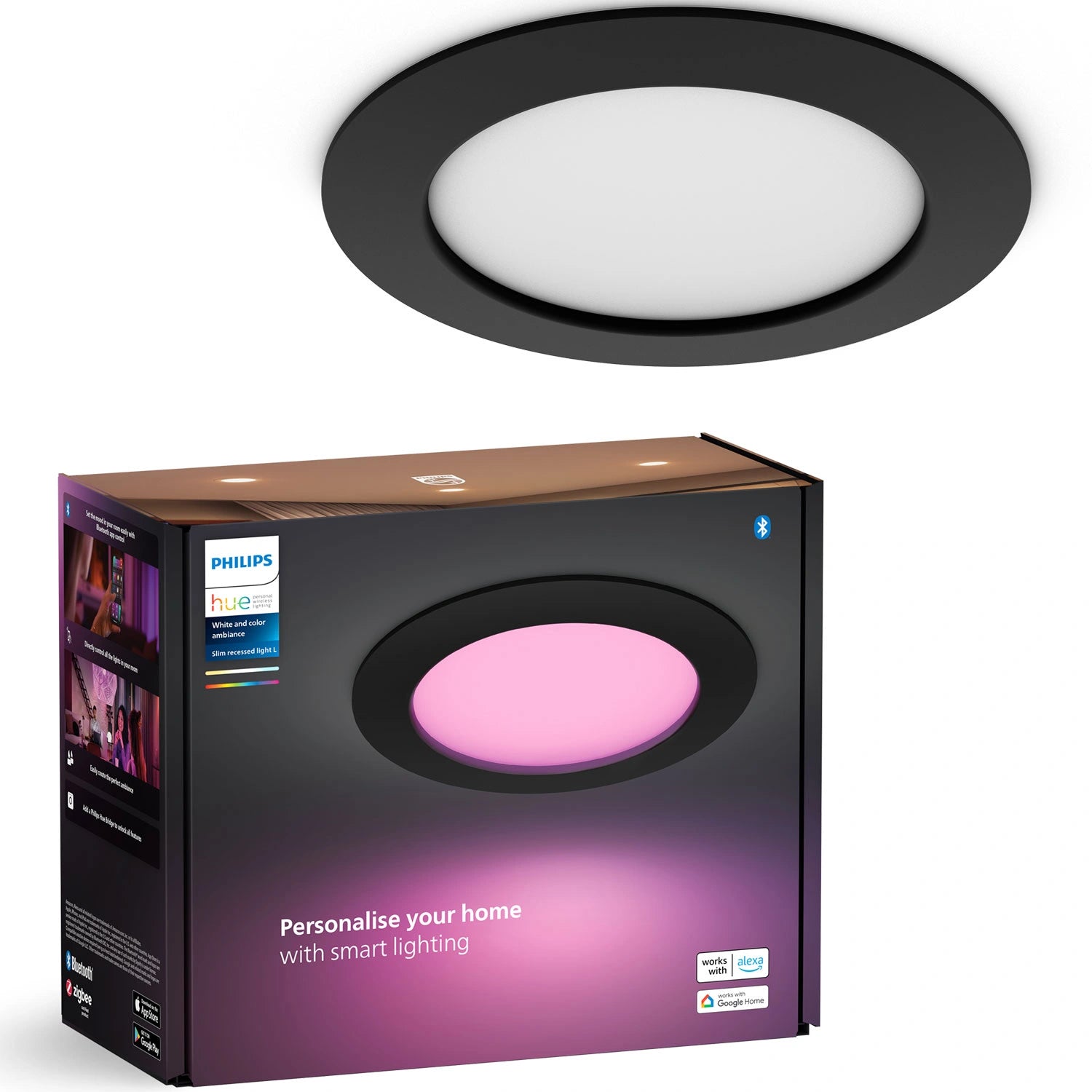 Slim Downlight L 170mm White and Color Ambiance Svart 1-pack