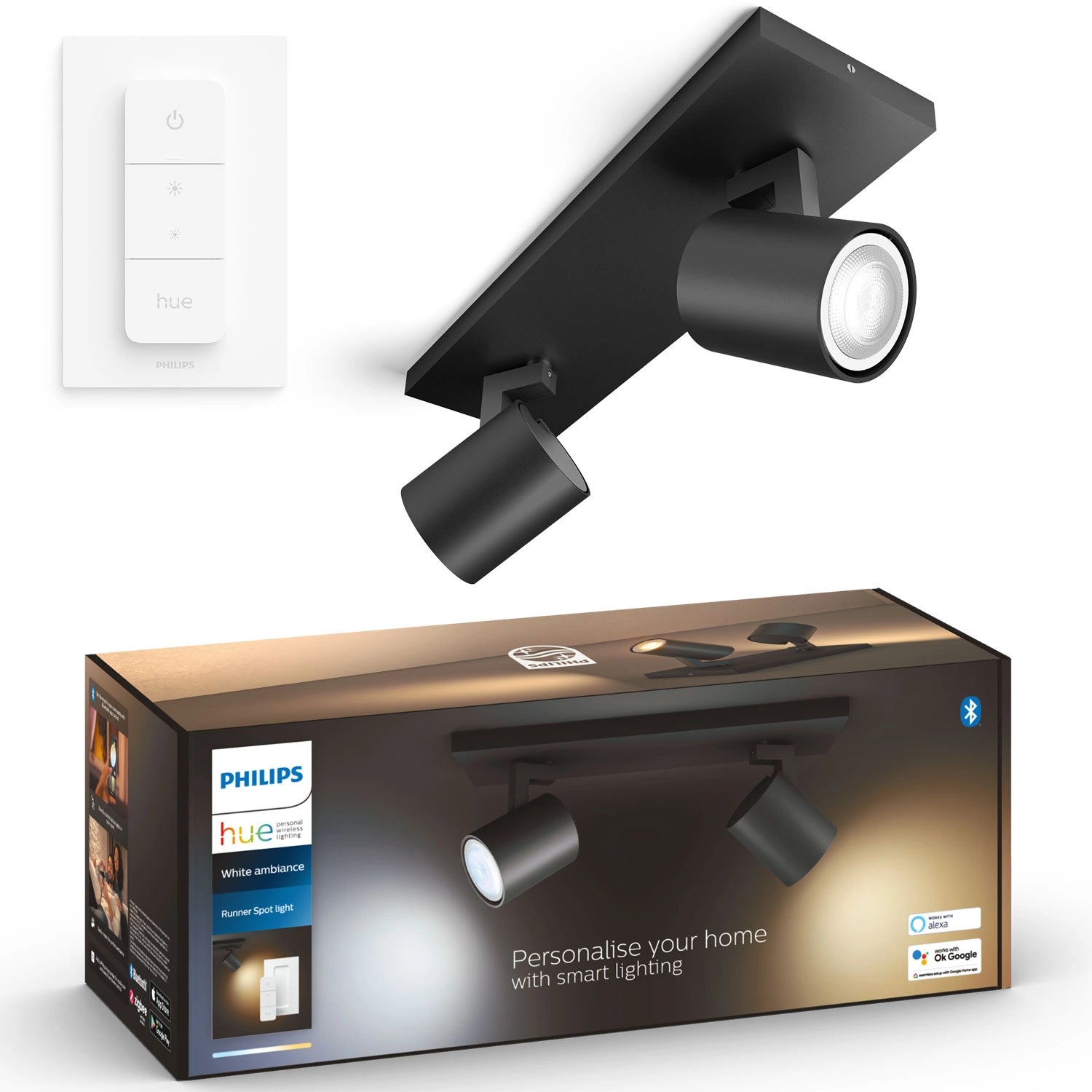Runner White Ambiance 2 spotlights 800 lm Svart
