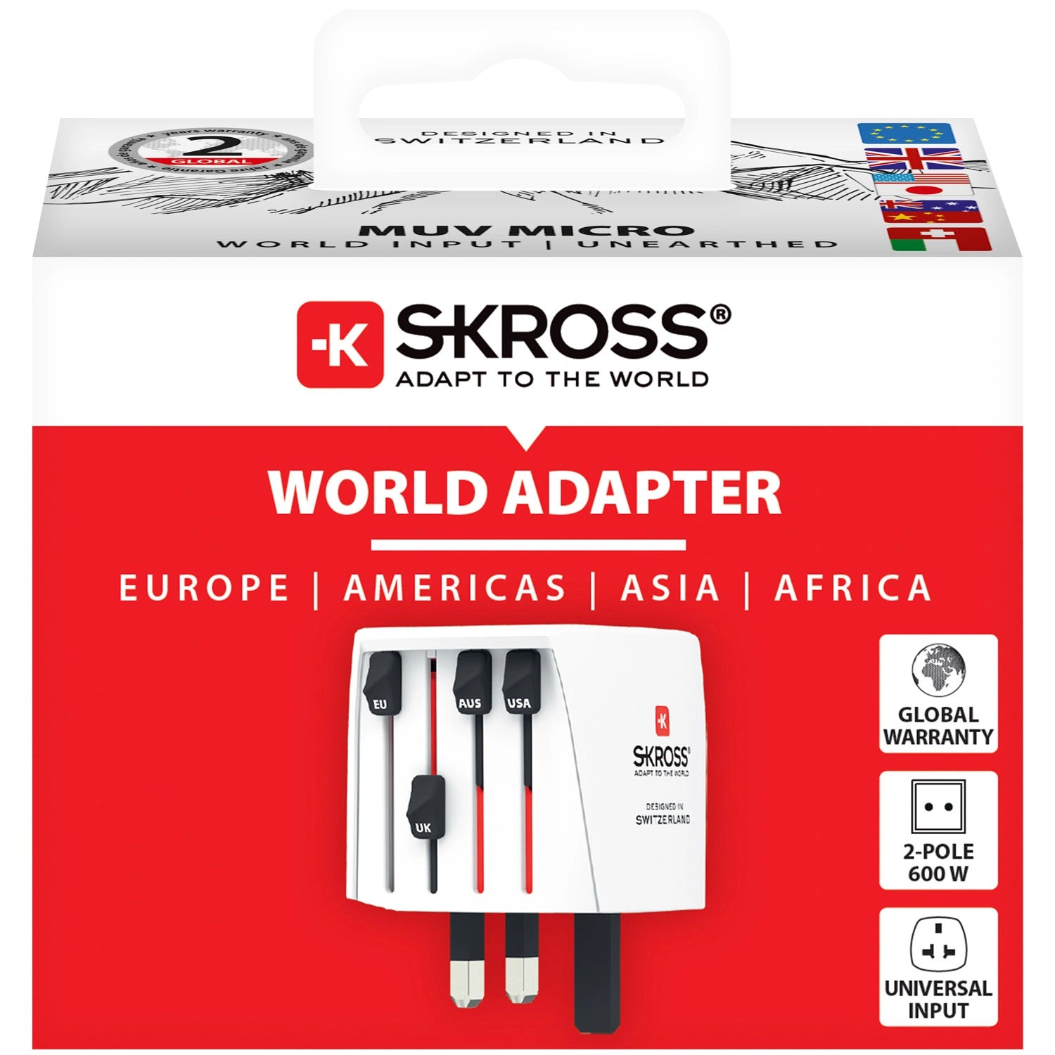 Världsreseadapter MUV Micro Ojordad