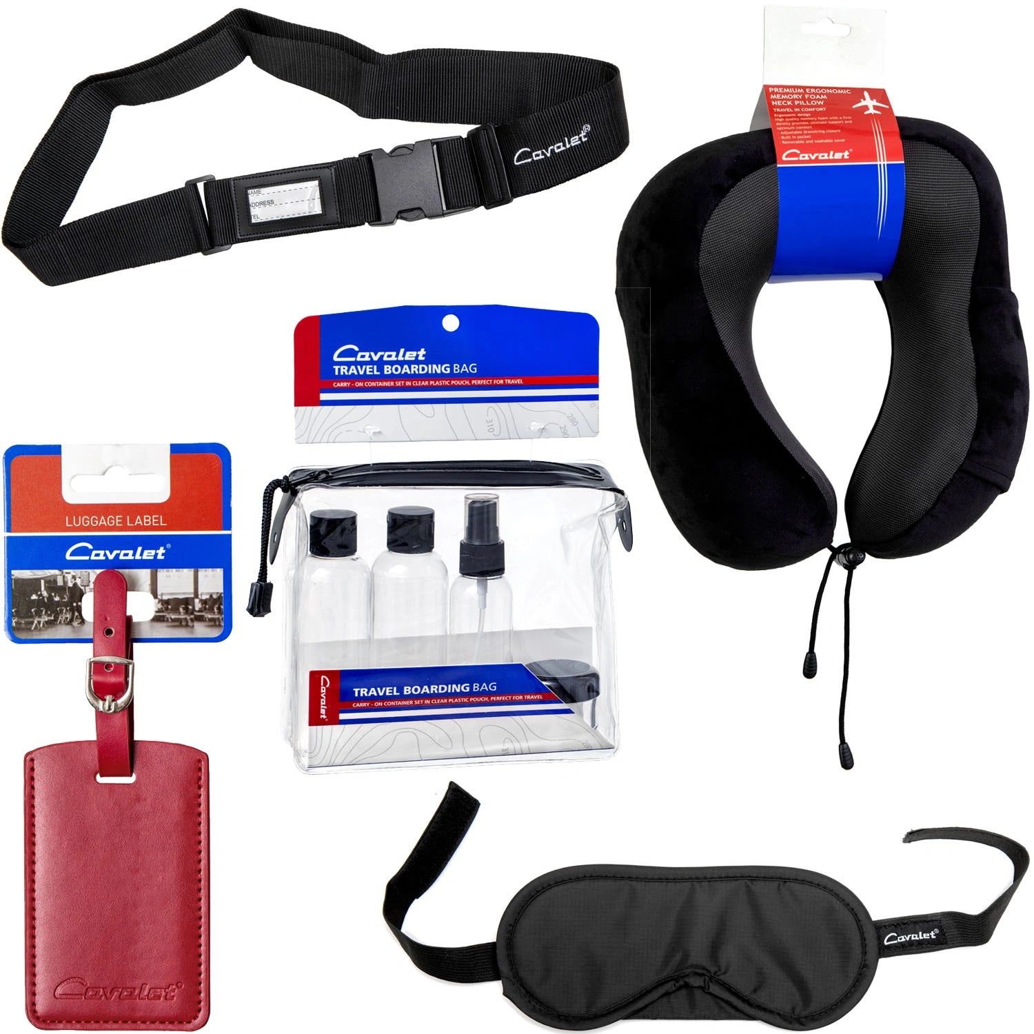 Resekit 8 (Nackkudde, Reseflaskor, Bagagetag, Bagagerem, Sovmask)