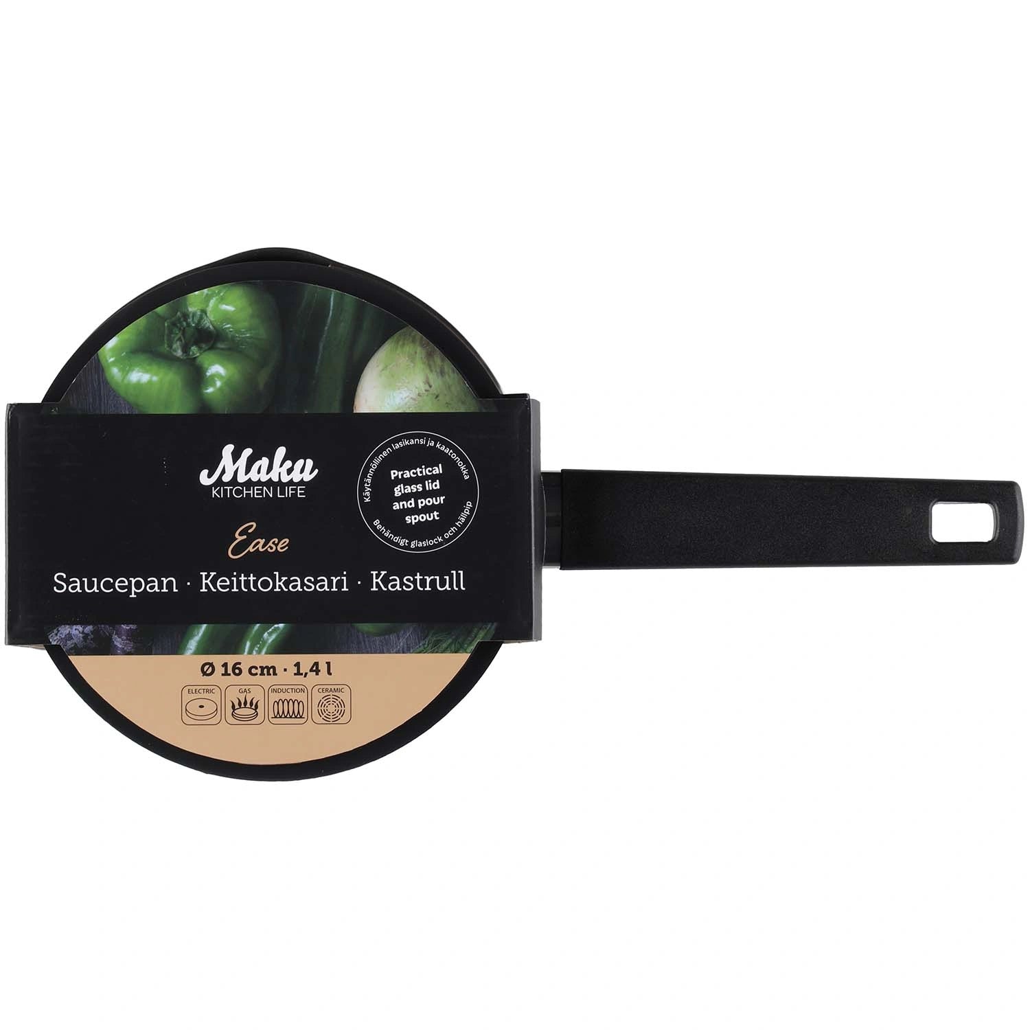 Elements kastrull med lock 16 cm 1,4 l