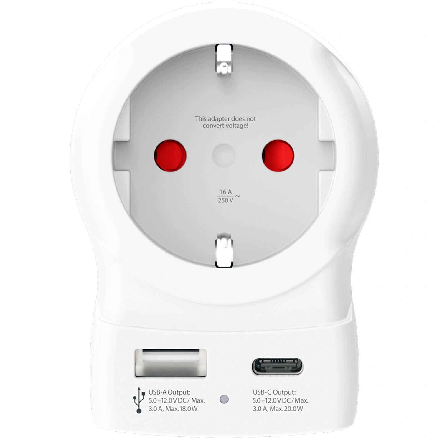 Reseadapter Europa till USA m.fl. USB-A/USB-C 20W PD Jordad