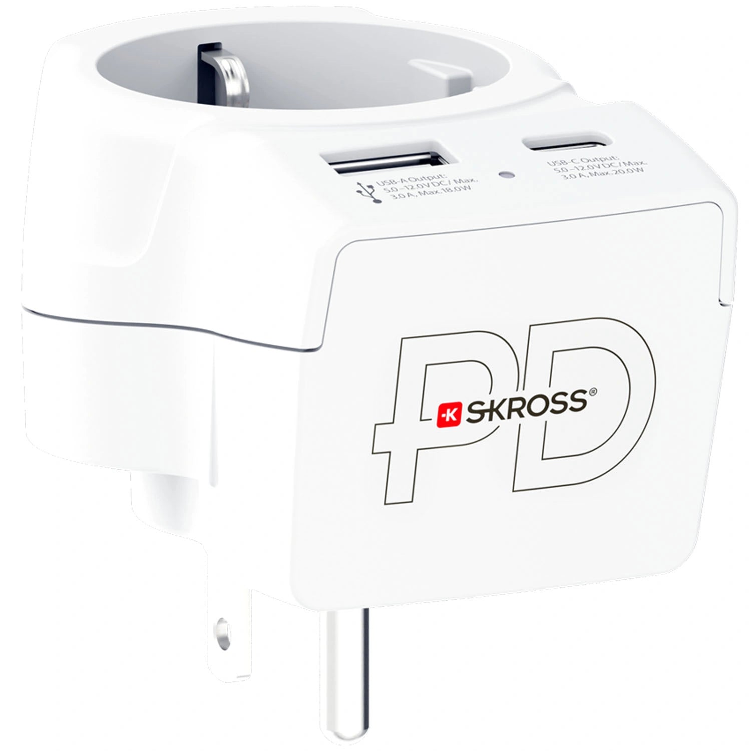Reseadapter Europa till USA m.fl. USB-A/USB-C 20W PD Jordad
