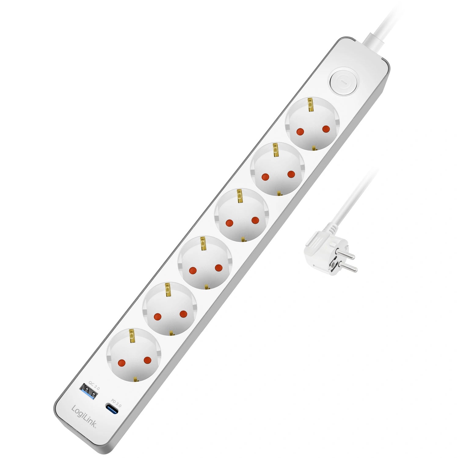 Grenuttag 6-vägs + USB-A/USB-C PD 20W med brytare 1,4m Vit