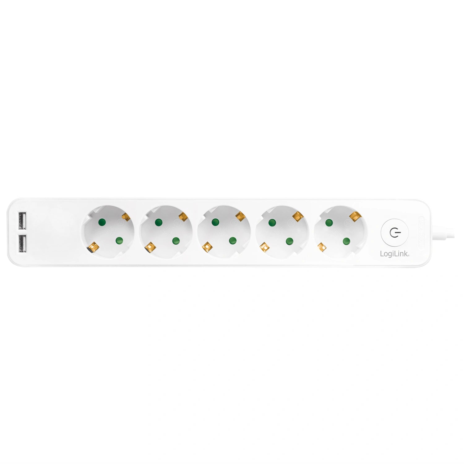 Grenuttag 5-vägs + 2st USB m brytare 1,5m Vit