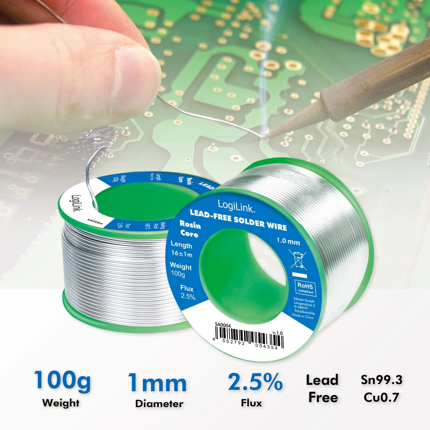 Lödtenn blyfritt 1mm 100g